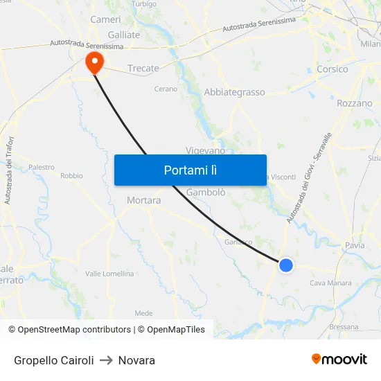 Gropello Cairoli to Novara map