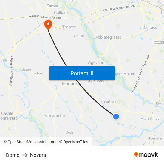 Dorno to Novara map