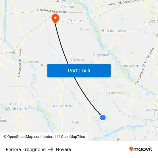 Ferrera Erbognone to Novara map