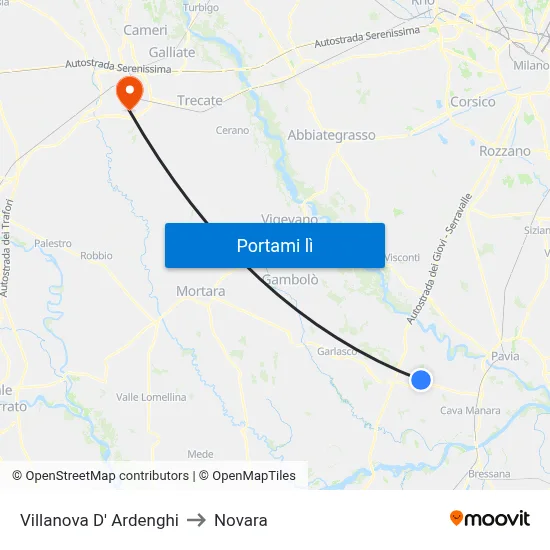 Villanova D' Ardenghi to Novara map