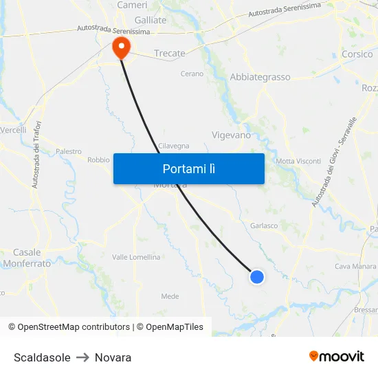 Scaldasole to Novara map