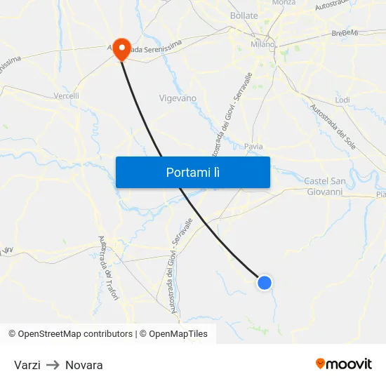 Varzi to Novara map
