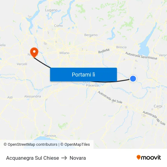 Acquanegra Sul Chiese to Novara map