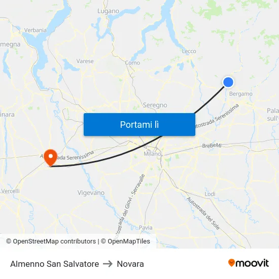 Almenno San Salvatore to Novara map