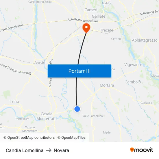 Candia Lomellina to Novara map
