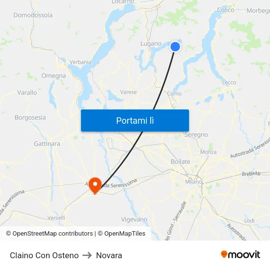 Claino Con Osteno to Novara map
