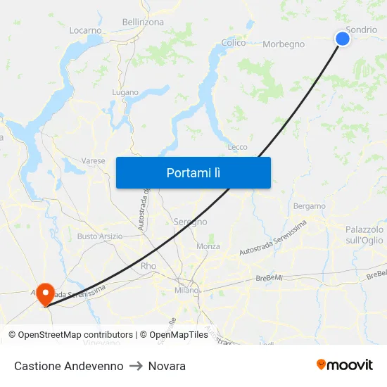 Castione Andevenno to Novara map