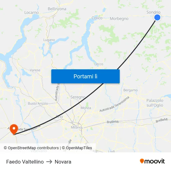 Faedo Valtellino to Novara map