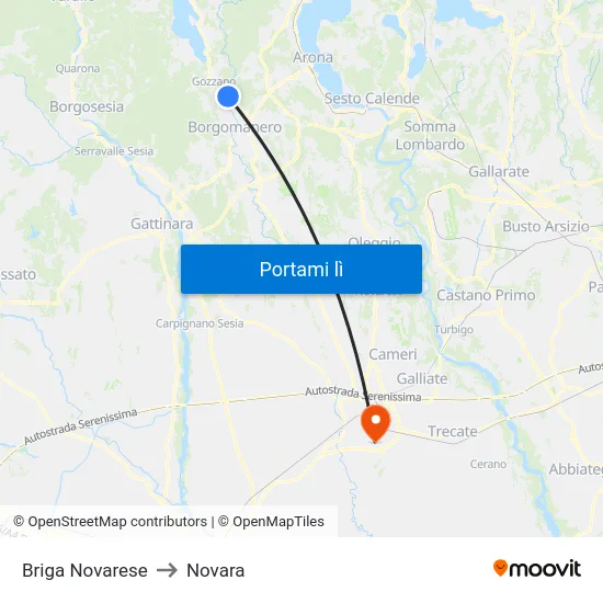 Briga Novarese to Novara map