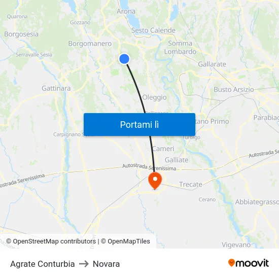 Agrate Conturbia to Novara map