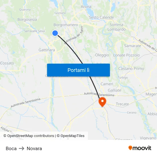 Boca to Novara map