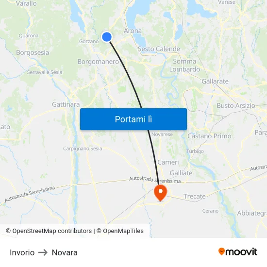 Invorio to Novara map