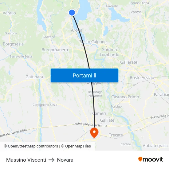 Massino Visconti to Novara map