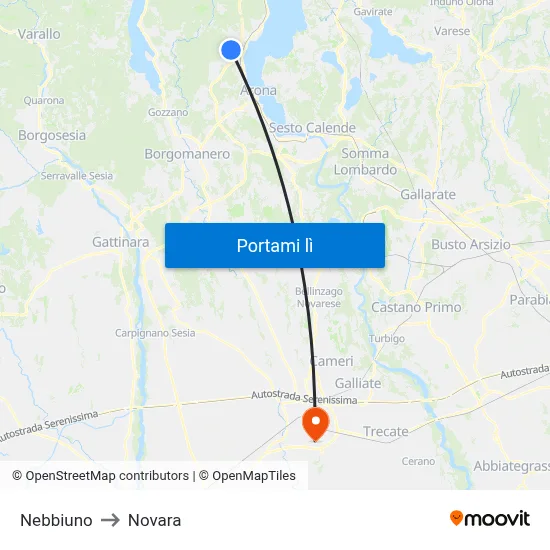 Nebbiuno to Novara map