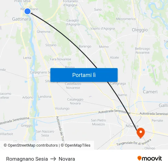 Romagnano Sesia to Novara map