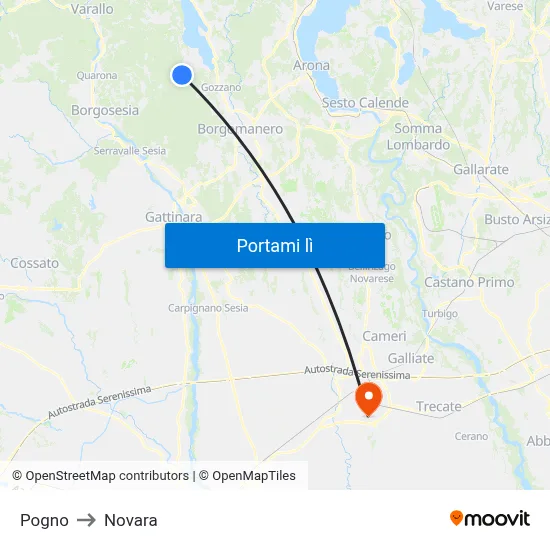 Pogno to Novara map