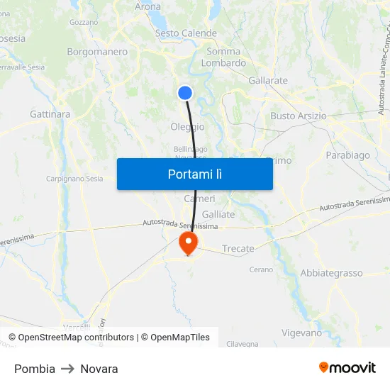 Pombia to Novara map