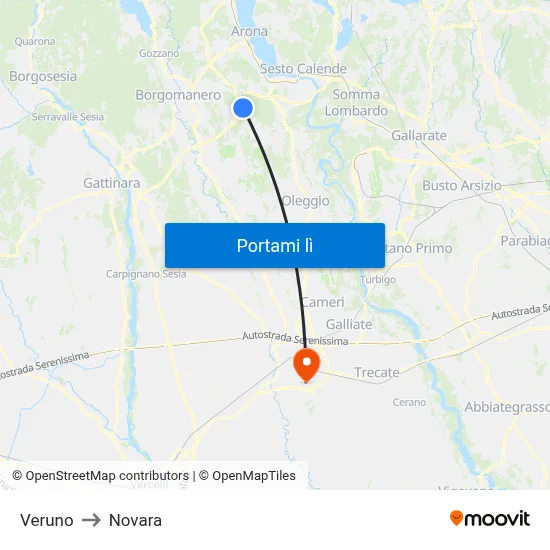 Veruno to Novara map