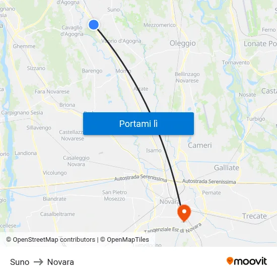 Suno to Novara map