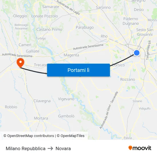 Milano Repubblica to Novara map