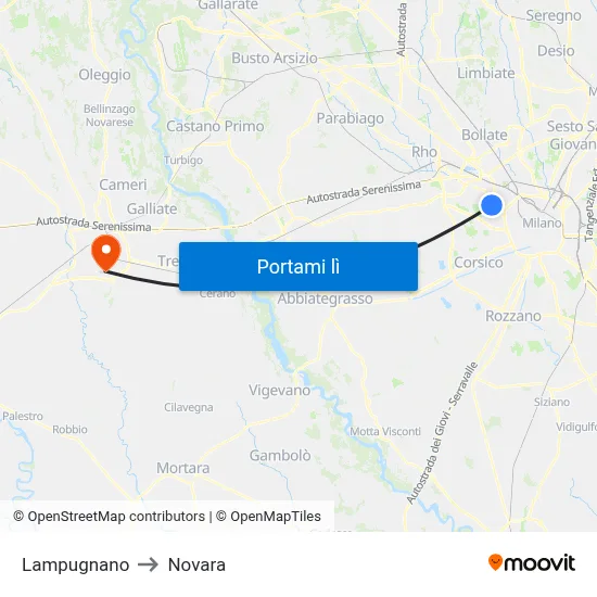Lampugnano to Novara map