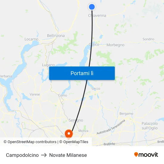 Campodolcino to Novate Milanese map