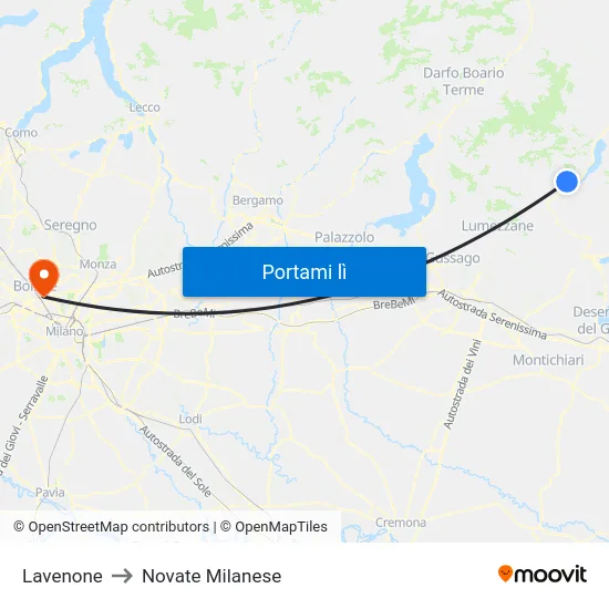 Lavenone to Novate Milanese map