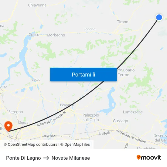 Ponte Di Legno to Novate Milanese map