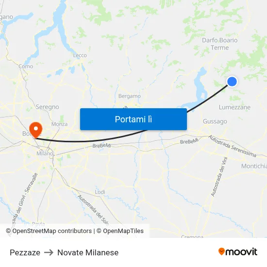 Pezzaze to Novate Milanese map