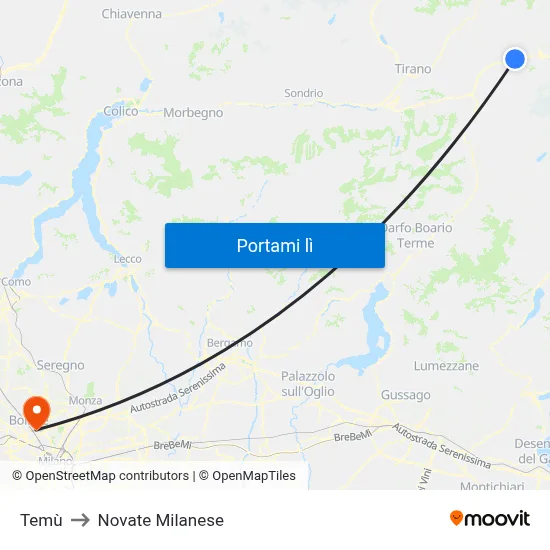 Temù to Novate Milanese map