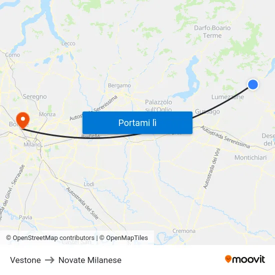 Vestone to Novate Milanese map