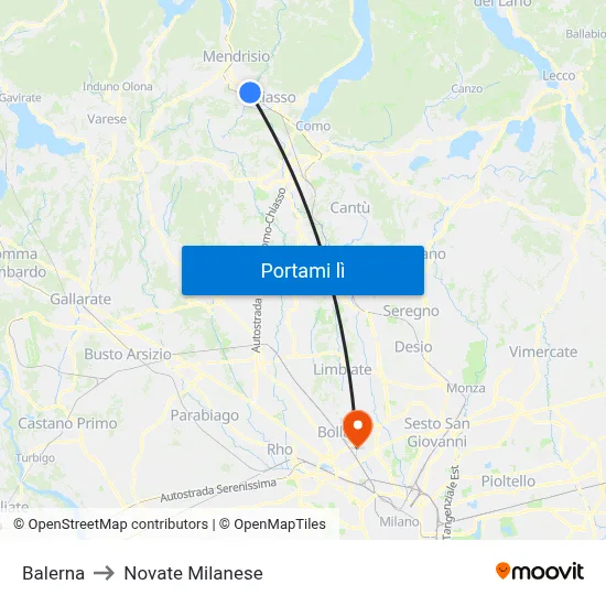 Balerna to Novate Milanese map