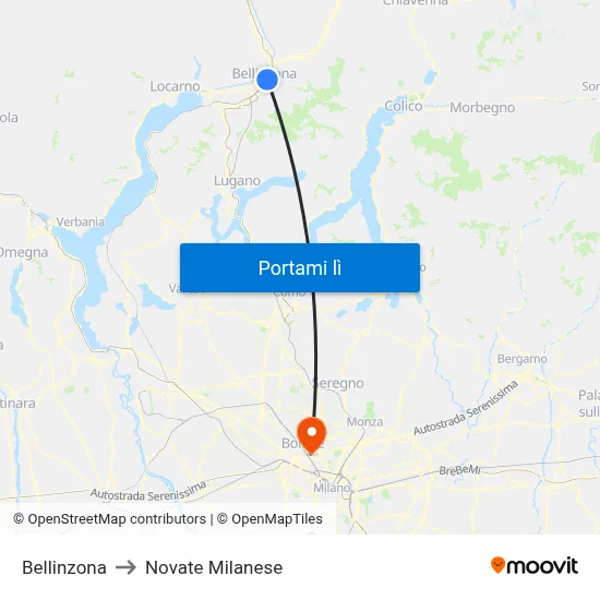 Bellinzona to Novate Milanese map