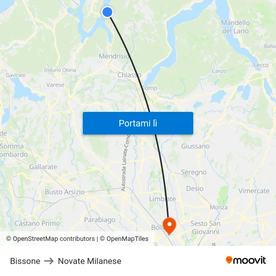 Bissone to Novate Milanese map