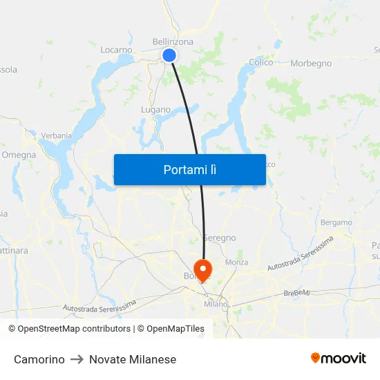 Camorino to Novate Milanese map