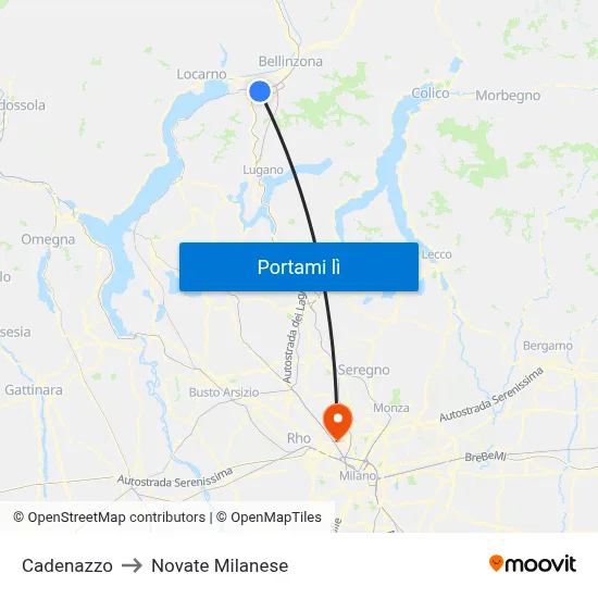 Cadenazzo to Novate Milanese map