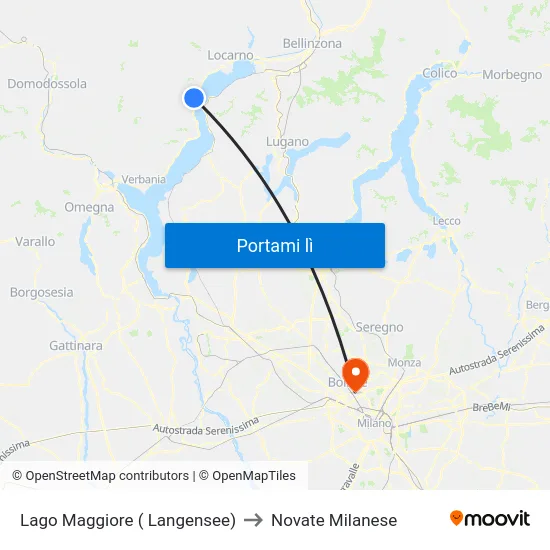 Lago Maggiore ( Langensee) to Novate Milanese map