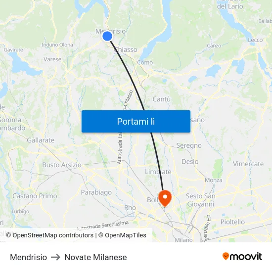 Mendrisio to Novate Milanese map