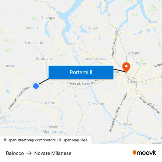 Balocco to Novate Milanese map