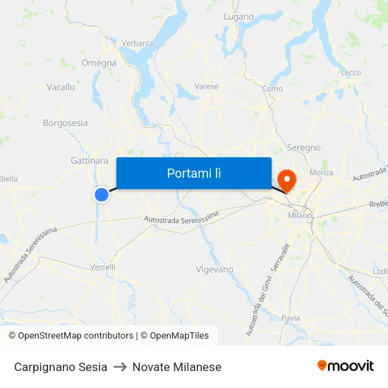 Carpignano Sesia to Novate Milanese map