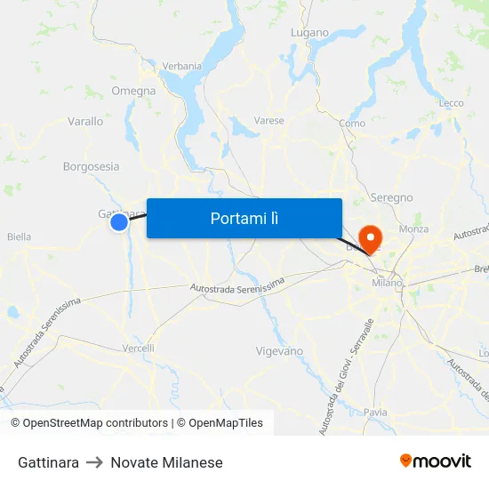 Gattinara to Novate Milanese map