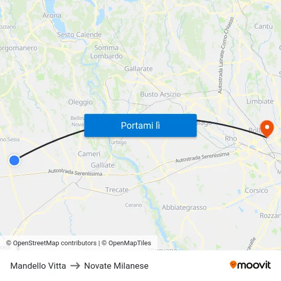 Mandello Vitta to Novate Milanese map