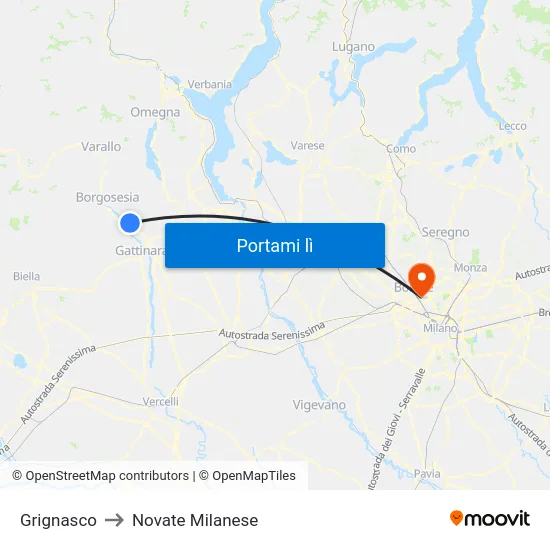 Grignasco to Novate Milanese map