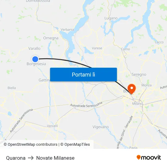 Quarona to Novate Milanese map