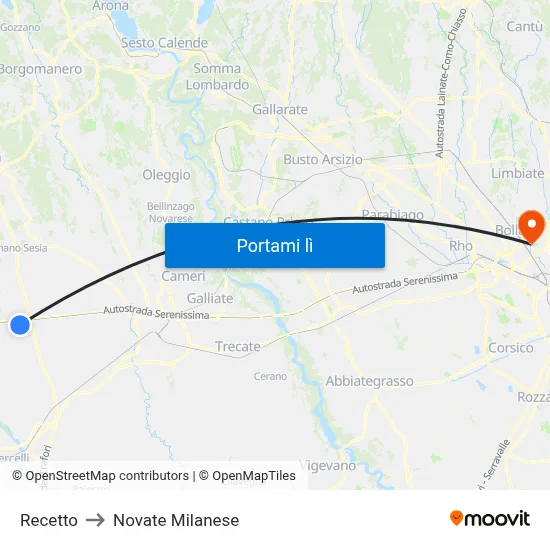 Recetto to Novate Milanese map