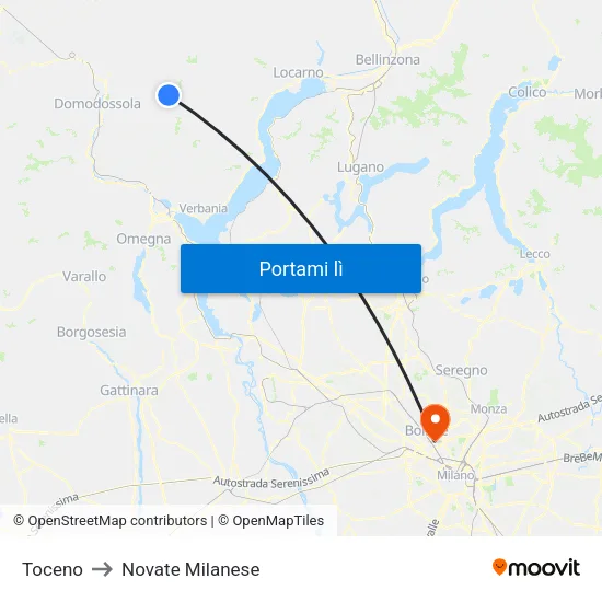 Toceno to Novate Milanese map