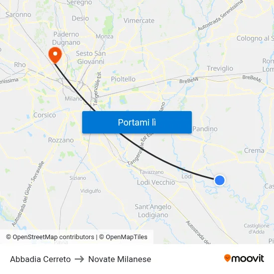 Abbadia Cerreto to Novate Milanese map