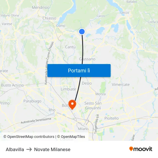 Albavilla to Novate Milanese map