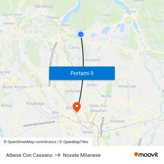 Albese Con Cassano to Novate Milanese map