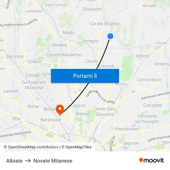 Albiate to Novate Milanese map